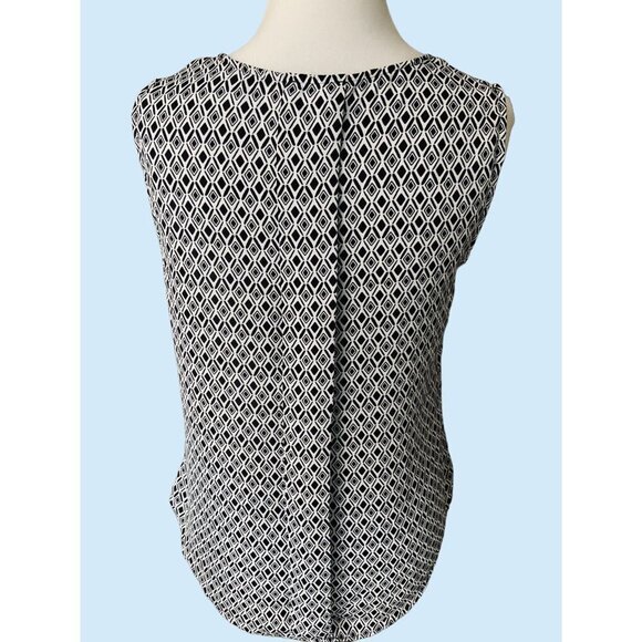 LAUNDRY LADIES SLEEVELESS KEYHOLE RUCHED PLEATED BLACK WHITE BLOUSE SIZE MEDIUM - Picture 5 of 10